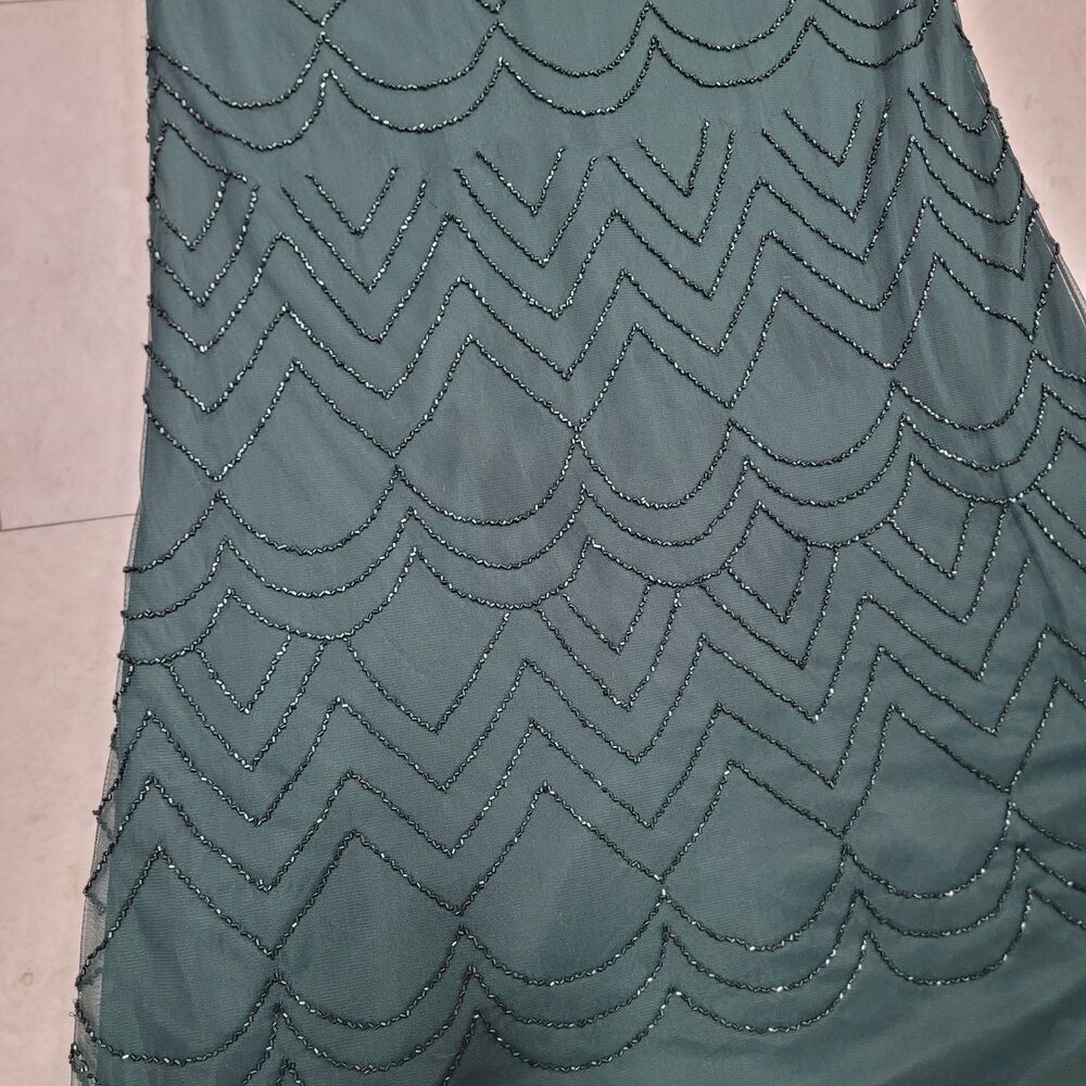 Adrianna Papell Beaded Blouson Gown Dusty Emerald Green St. Patrick's Short Slv - Picture 8 of 16
